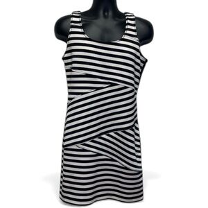 Michael Kors Black White Striped Stretch Mini Dress Slimming Bodycon Size 10